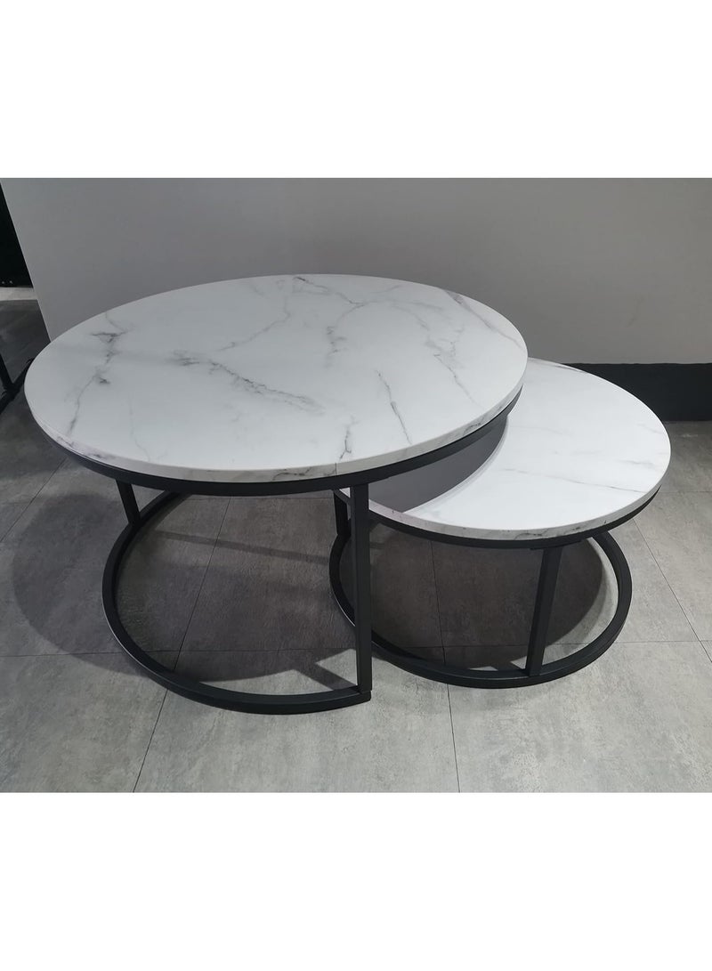 DubaiGallery Coffee Table Set of 2, Living Room Table Round, Living Room Table Gold, Coffee Table Gold Marble for Living Room and Bedroom Tables, Coffee Tables, Living... - Image 4