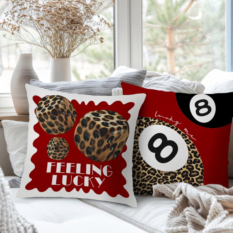 Nipil Trendy Leopard Pillow Covers 18x18, Cheetah Leopard Print Room Decor, Red Preppy Cheetah Print Dice Lucky 8 Ball Decorative Throw Pillow Covers for Girls Bedroom Dorm Apartment, Set of 2 - Image 3