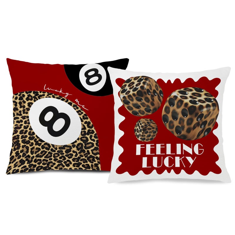 Nipil Trendy Leopard Pillow Covers 18x18, Cheetah Leopard Print Room Decor, Red Preppy Cheetah Print Dice Lucky 8 Ball Decorative Throw Pillow Covers for Girls Bedroom Dorm Apartment, Set of 2 - Image 1