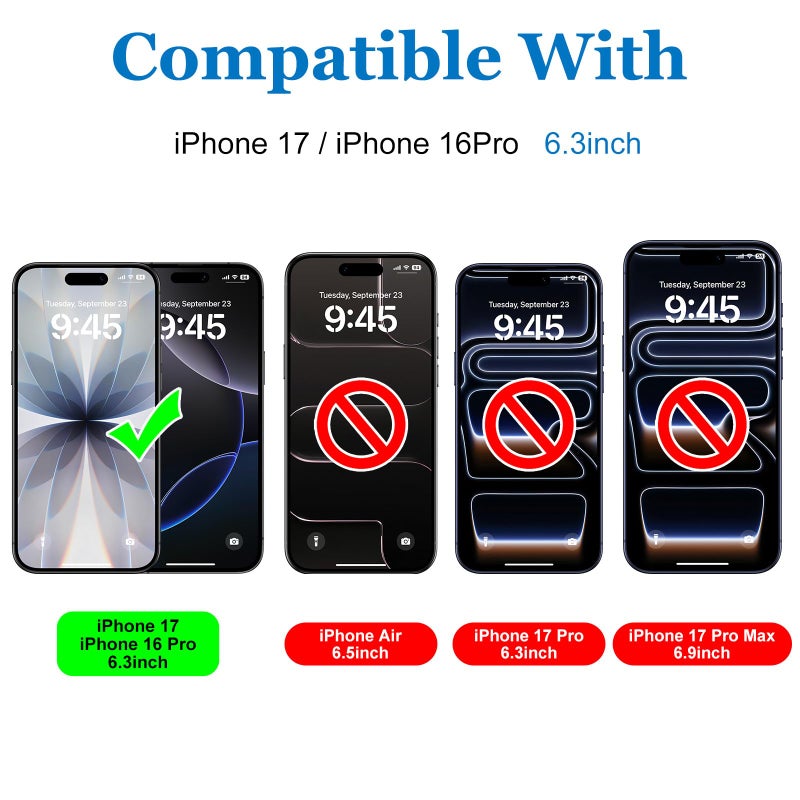 Mothca حماية شاشة زجاجية غير لامعة من موثكا لجهاز آيفون 17 / آيفون 16 برو (6.3 بوصة) مضادة للتوهج ومضادة لبصمات الأصابع، فيلم زجاجي مقسى، [إطار تركيب سهل] متوافق مع الجرابات، خالي من الفقاعات - ناعم كالحرير - Image 2