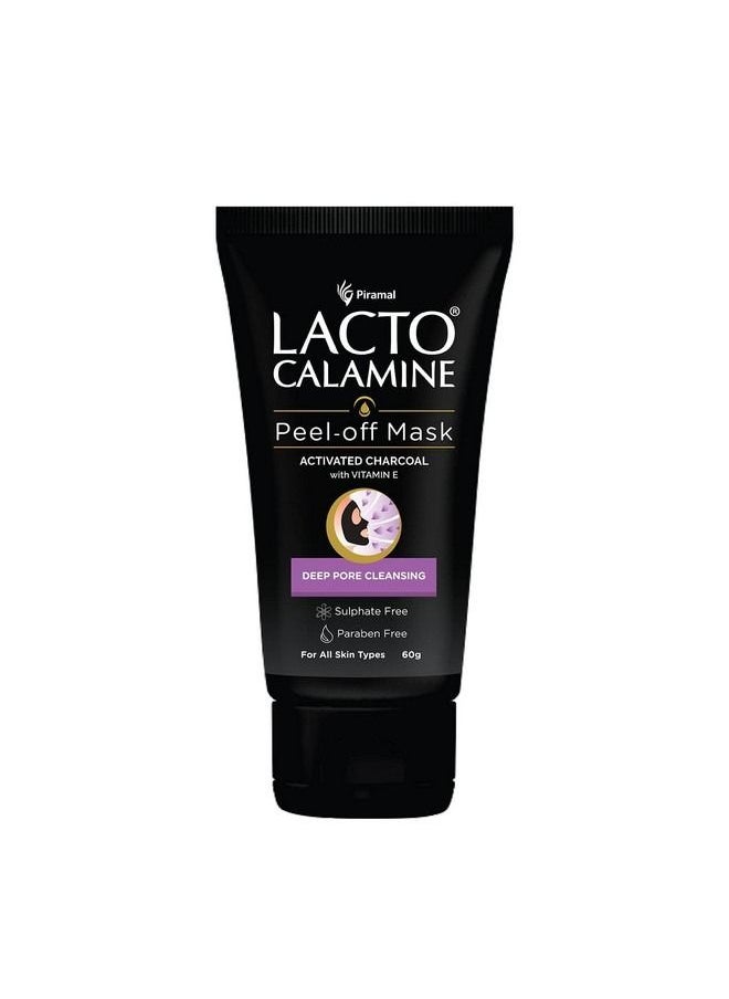 Lacto Calamine - قناع تقشير الوجه بالفحم النشط وفيتامين E لتنظيف المسام بعمق وإزالة الرؤوس السوداء والبيضاء وبشرة متوهجة ومنتعشة بدون بارابين وكبريتات أسود 60 جم - Image 1