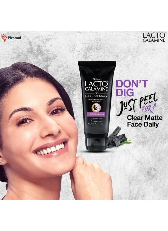 Lacto Calamine - قناع تقشير الوجه بالفحم النشط وفيتامين E لتنظيف المسام بعمق وإزالة الرؤوس السوداء والبيضاء وبشرة متوهجة ومنتعشة بدون بارابين وكبريتات أسود 60 جم - Image 1