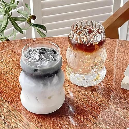 Nirvany 2 Pcs Ribbed Glass Cups, 18 Oz Vintage Drinking Glassware with Wave Shape Design, Bubble Cups for Iced Coffee, Juice, Beverage, Milk, Cocktails, Bubble Tea, and More - Image 4