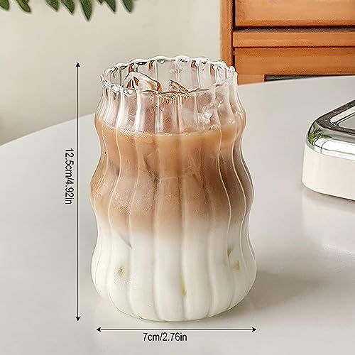 Nirvany 2 Pcs Ribbed Glass Cups, 18 Oz Vintage Drinking Glassware with Wave Shape Design, Bubble Cups for Iced Coffee, Juice, Beverage, Milk, Cocktails, Bubble Tea, and More - Image 2