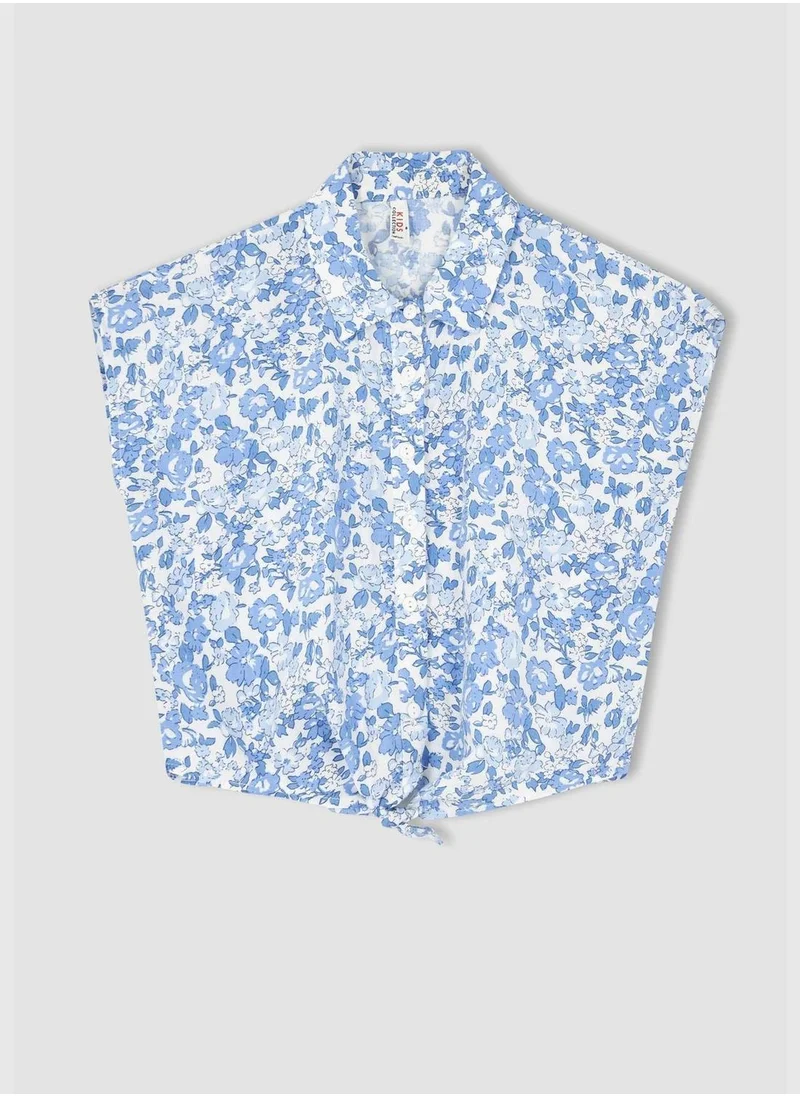 DeFacto Short Sleeved Standard Hem Relaxed Fit Floral Print Shirt