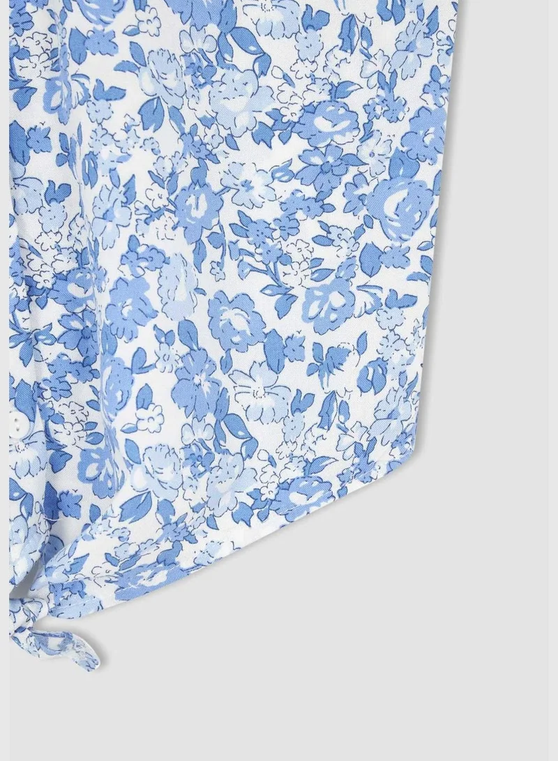 DeFacto Short Sleeved Standard Hem Relaxed Fit Floral Print Shirt