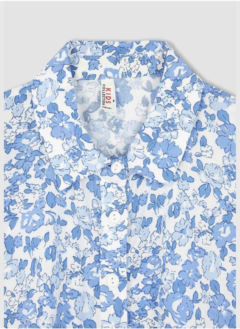 DeFacto Short Sleeved Standard Hem Relaxed Fit Floral Print Shirt