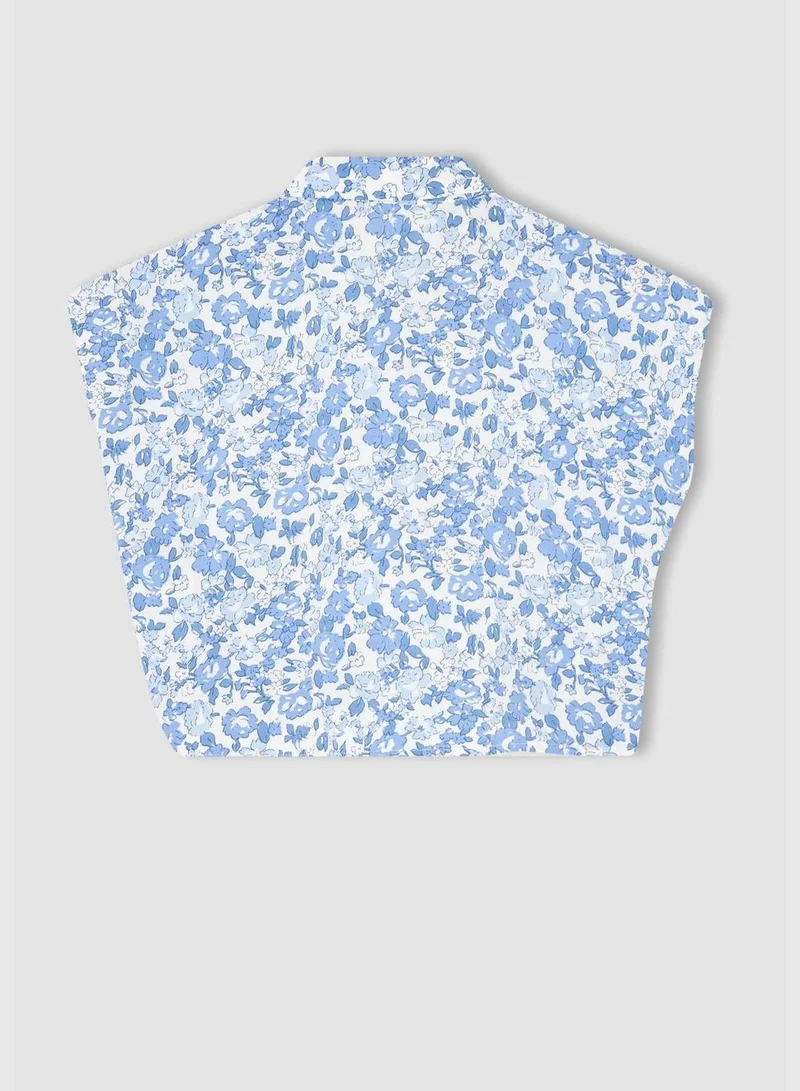DeFacto Short Sleeved Standard Hem Relaxed Fit Floral Print Shirt