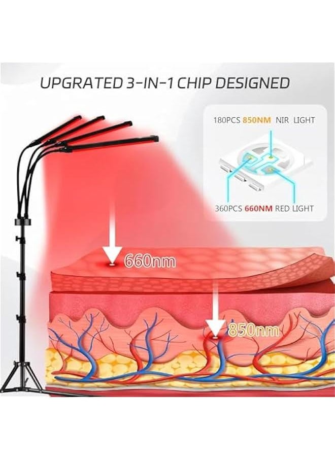 Generic Red Light Therapy for Body with Tripod, 180 LEDs Upgraded 3-in-1 Chip Infrared Light Therapy Device, 660nm & 850nm Deep Red Light Lamp for Face, Neck, Back  - Image 2