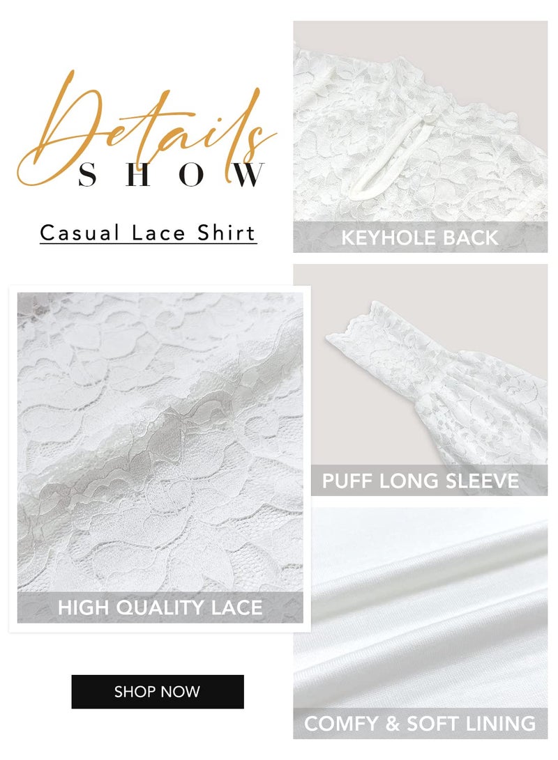 DOROSE Long Sleeve Lace Shirts for Women Mock Neck Tops Elegant Blouses White L - Image 4
