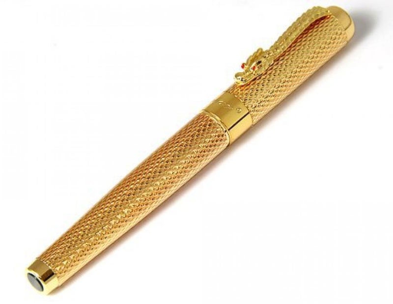Goldleaf Jinhao New Golden Dragon Red Crystal Eyes Fountain Pen with Push in Style Ink Converter - Image 5
