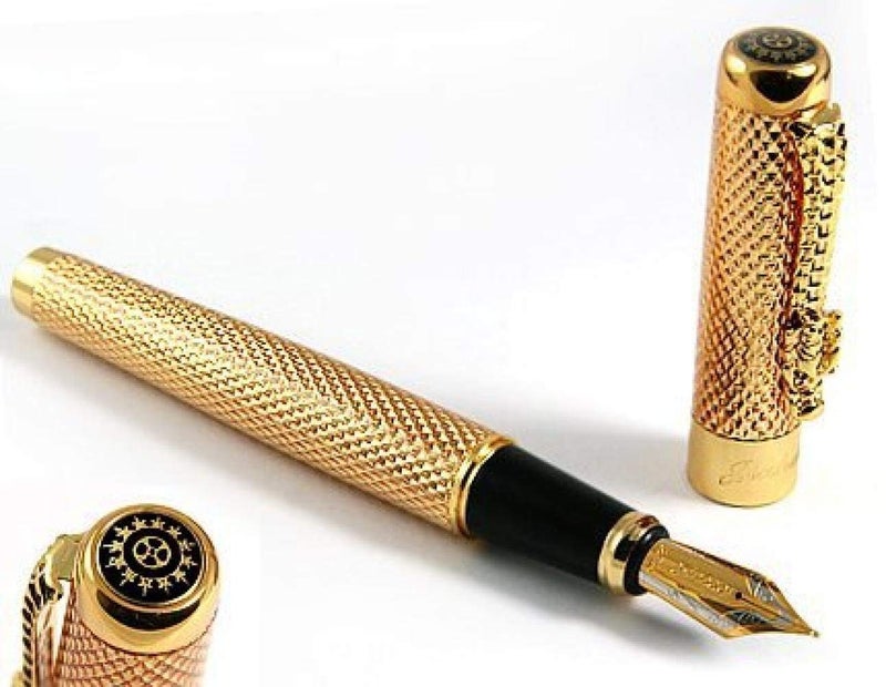 Goldleaf Jinhao New Golden Dragon Red Crystal Eyes Fountain Pen with Push in Style Ink Converter - Image 4