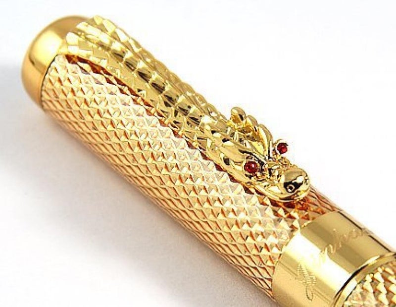 Goldleaf Jinhao New Golden Dragon Red Crystal Eyes Fountain Pen with Push in Style Ink Converter - Image 3