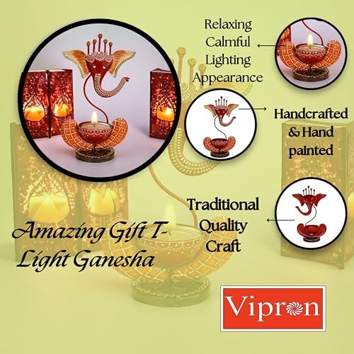 Vipron Iron T Light Ganesh Candle Holder for Home Decor Set of 3 (Black Blue RED) - Image 3