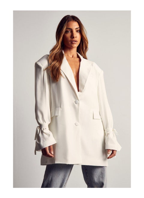 Premium Tailored Tie Cuff Oversized Blazer