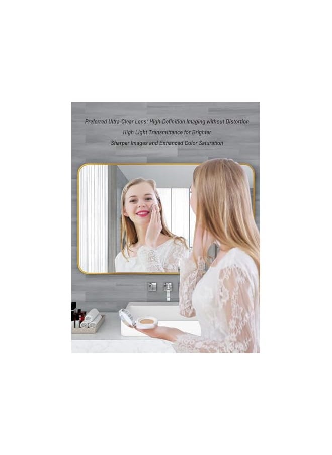 The Bros Perforation-Free Morden Wall-Mounted Makeup Mirror for Bathroom, Vanity, and Toilet Use, Elegant, Rose golden (1, Rectangular 40 * 60cm)  - Image 4