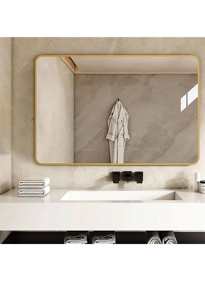 The Bros Perforation-Free Morden Wall-Mounted Makeup Mirror for Bathroom, Vanity, and Toilet Use, Elegant, Rose golden (1, Rectangular 40 * 60cm)  - Image 1