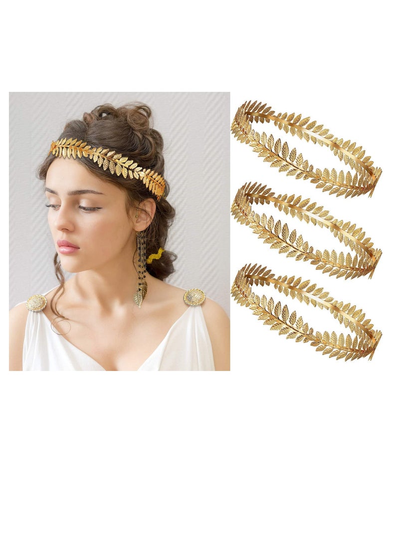 Loquat Head Wreath Crown Headdress, 3 Pieces Greek Roman Laurel Leaf, Leaf Headband Tiara Headwear - Image 1