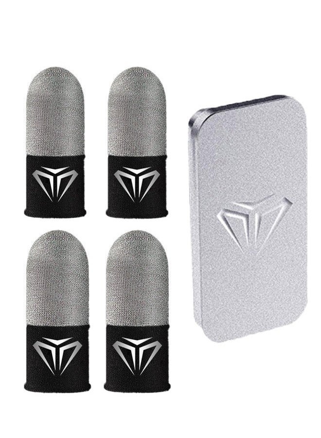 4 Silver-Black Gaming Finger Gloves Paired With A Metal Storage Box  - Image 1
