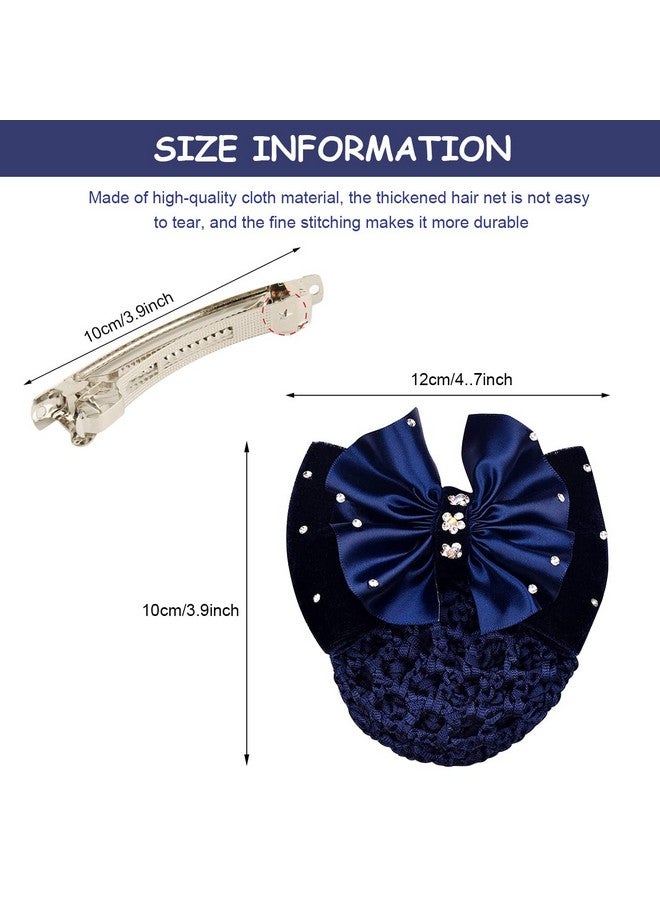MAYCREATE¬Æ Elastic Hair Snood Net Bow Hair Bun Cover for Women Lady Bowknot Decor Knit Mesh Barrette Hair Clip Bun Hairnet for Work, Daily, Dancer, Nurse, etc (Blue) - Image 3