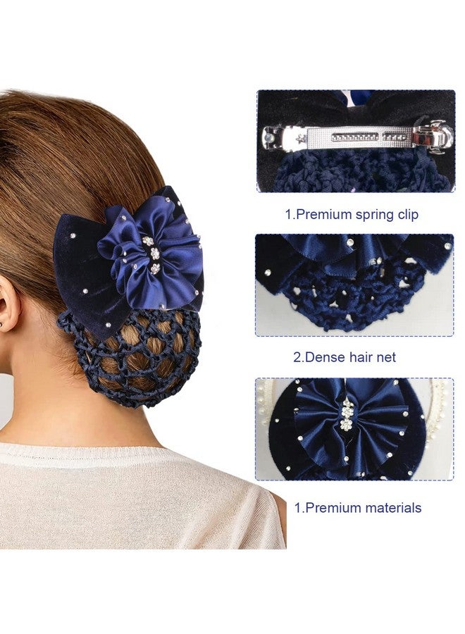 MAYCREATE¬Æ Elastic Hair Snood Net Bow Hair Bun Cover for Women Lady Bowknot Decor Knit Mesh Barrette Hair Clip Bun Hairnet for Work, Daily, Dancer, Nurse, etc (Blue) - Image 2