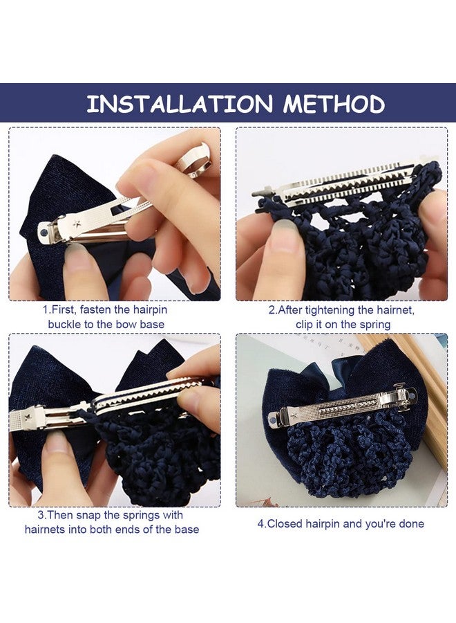 MAYCREATE¬Æ Elastic Hair Snood Net Bow Hair Bun Cover for Women Lady Bowknot Decor Knit Mesh Barrette Hair Clip Bun Hairnet for Work, Daily, Dancer, Nurse, etc (Blue) - Image 4
