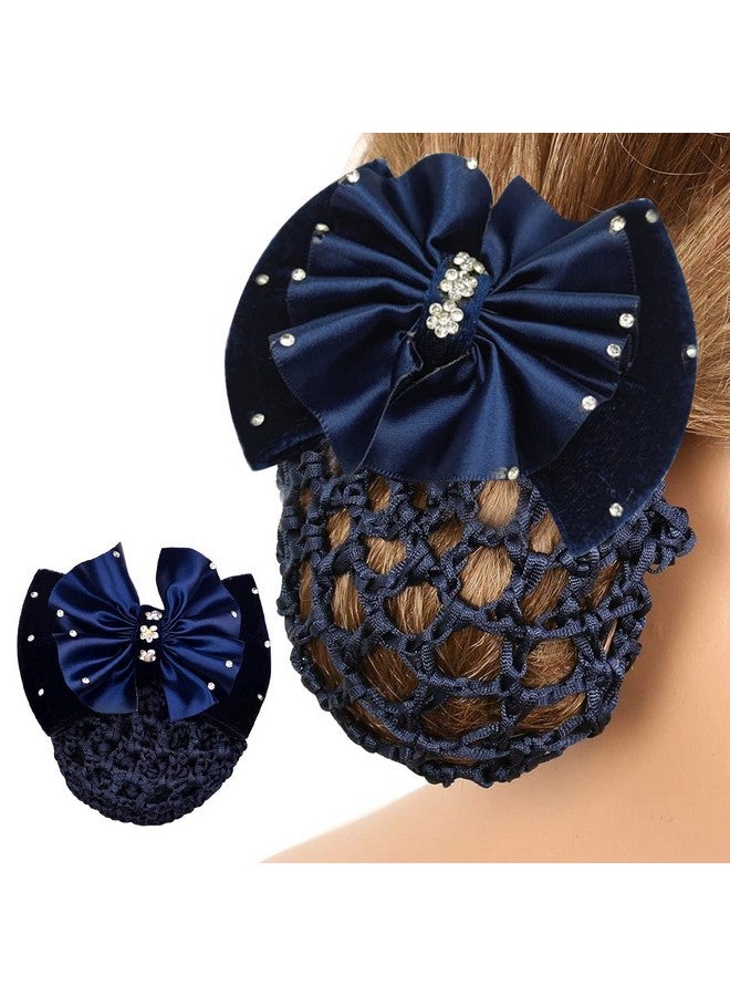 MAYCREATE¬Æ Elastic Hair Snood Net Bow Hair Bun Cover for Women Lady Bowknot Decor Knit Mesh Barrette Hair Clip Bun Hairnet for Work, Daily, Dancer, Nurse, etc (Blue) - Image 1
