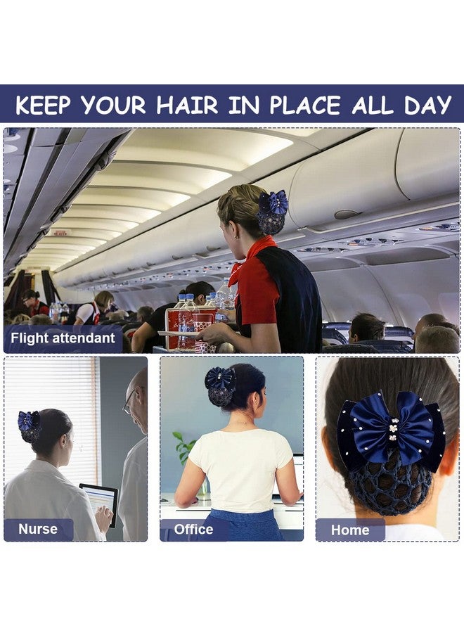 MAYCREATE¬Æ Elastic Hair Snood Net Bow Hair Bun Cover for Women Lady Bowknot Decor Knit Mesh Barrette Hair Clip Bun Hairnet for Work, Daily, Dancer, Nurse, etc (Blue) - Image 5