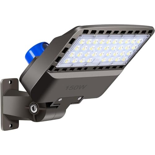 Juyace 150W LED Dusk to Dawn Flood Light, IP65 Waterproof Commercial Wall Building & Shoe Box Fixture, 5000K Daylight Outdoor Security Lighting for Barn, Street, Parking Lot, Warehouse, Yard 110-277V - Image 1