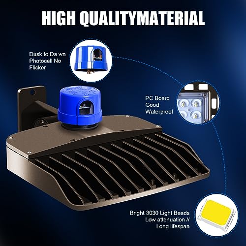 Juyace 150W LED Dusk to Dawn Flood Light, IP65 Waterproof Commercial Wall Building & Shoe Box Fixture, 5000K Daylight Outdoor Security Lighting for Barn, Street, Parking Lot, Warehouse, Yard 110-277V - Image 4