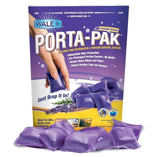Walex Porta-Pak Black Holding Tank Deodorizer & Portion Control System Drop-Ins - Rapid Breakdown of Waste & Paper, Odor Prevention, Cleans Tank & Sensors - Lavender Breeze, 10-Pack - Image 1