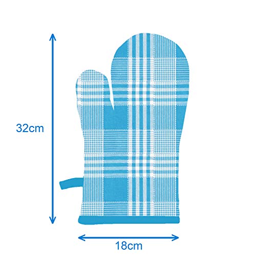 AIRWILL © Cotton Designer Pattern with High-Quality Heat Resistant Kitchen Linen Set (1 Apron, 1 Oven Mitt, 1 Pot Holder) (Blue) - Image 3