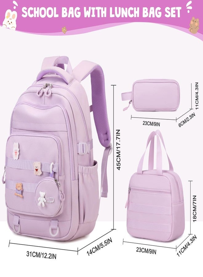 ACESAK Backpacks for Girls - 4PCS Girls Backpack with Lunch Bag & Pencil Pouch Coin Pruse for Teens Kids Elementary Middle High School College Student Bookbag Daypack (Purple), Purple, Modern - Image 2