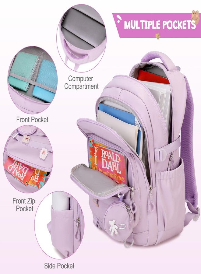 ACESAK Backpacks for Girls - 4PCS Girls Backpack with Lunch Bag & Pencil Pouch Coin Pruse for Teens Kids Elementary Middle High School College Student Bookbag Daypack (Purple), Purple, Modern - Image 3