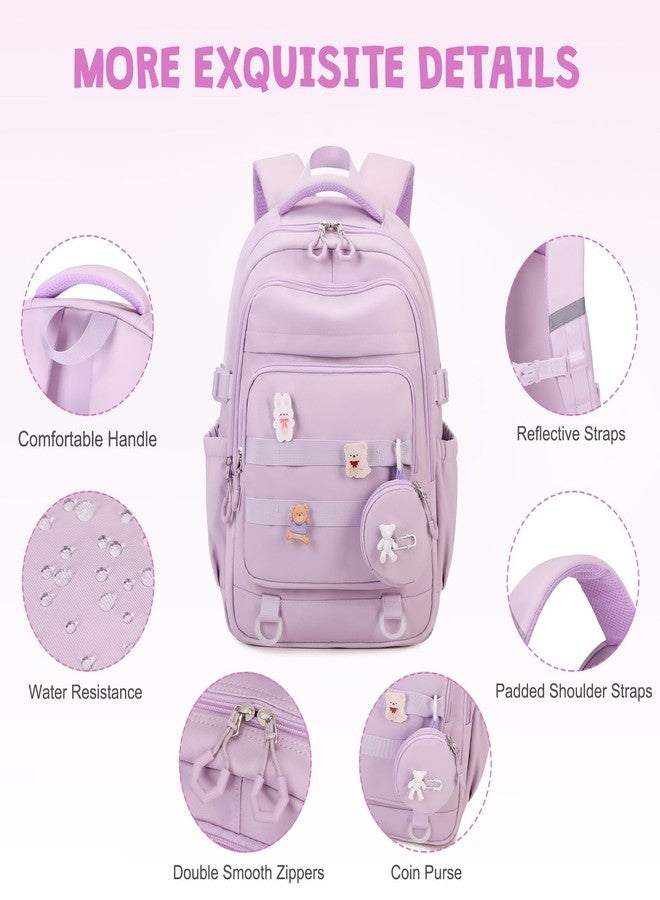 ACESAK Backpacks for Girls - 4PCS Girls Backpack with Lunch Bag & Pencil Pouch Coin Pruse for Teens Kids Elementary Middle High School College Student Bookbag Daypack (Purple), Purple, Modern - Image 4