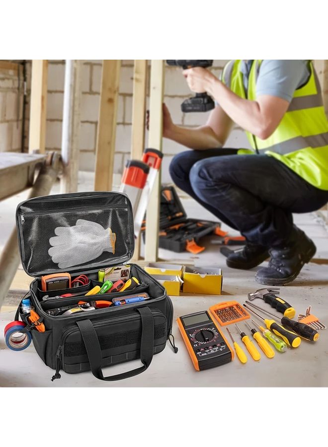 حقيبة أدوات سوداء متينة 14.96 × 8.66 × 7.48 بوصة منظم متعدد الأقسام لفنيي الكهرباء - Image 4
