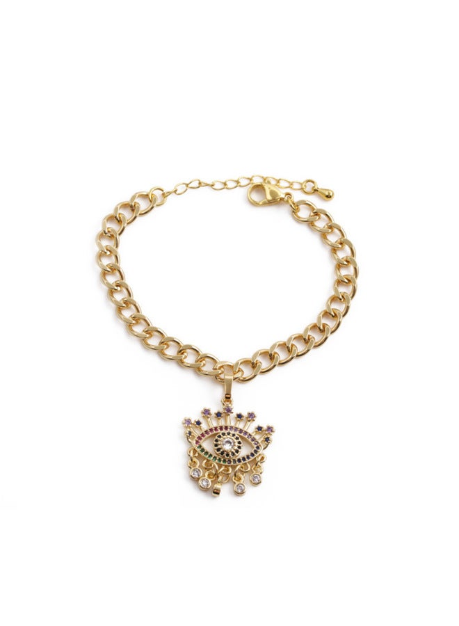 New Fashion Zircon Children's Hand elry European And American Copper Plated Real Gold Devil's Eye Bracelet For Women