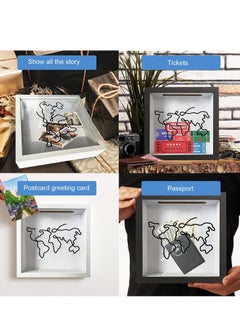 SYOSI Adventure Archive Box Travel Shadow Box Personal Travel Adventure Archive Souvenir Storage Box Couple Travel Adventure Photo Record Wall Decoration for Any Size Tickets Display Case 29x29cm White  - Image 2