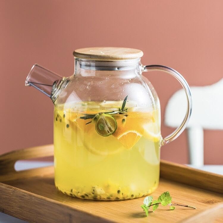 RAGYULA RAGYULA Glass Water Jug 1800 ml Carafe Pitcher with Stainless Steel Infuser Lid and Spout - Heat Resistant Pitcher for Hot/Cold Water, Bottle, Milk, Juice, Iced Tea, 1 Pcs, Clear.  - Image 4