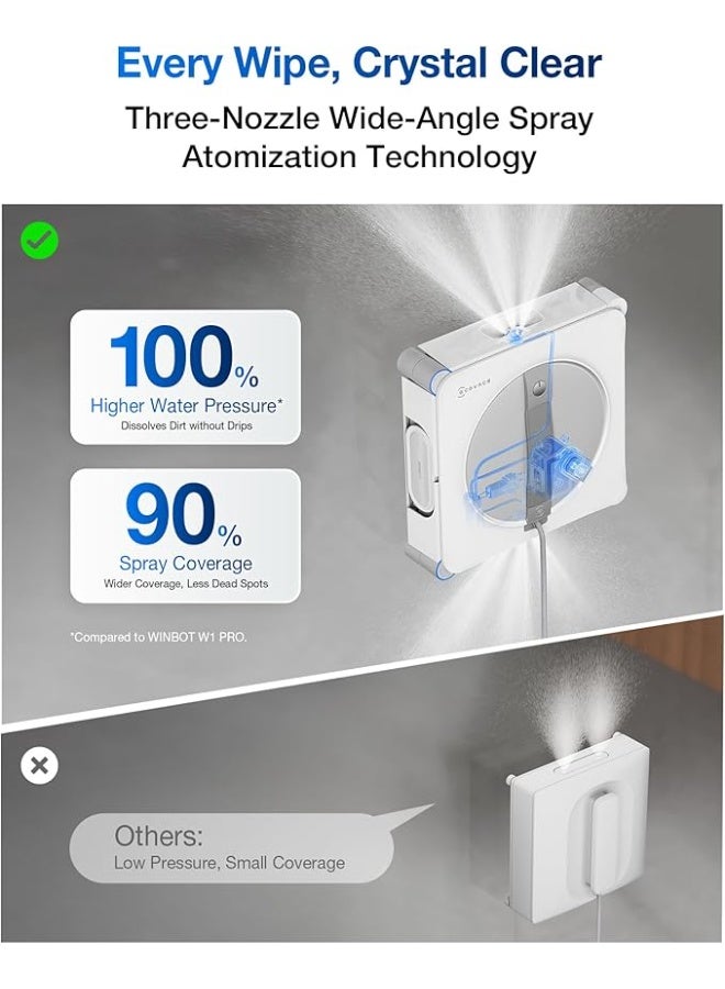ROBOT ECOVACS WINBOT W2S Window Cleaning Robot, Intelligent Edge-to-Edge Cleaning with TruEdge Scrubbers, 3 Water Nozzles, 10-Level Safety System, Win-SLAM 4.0 Route Planning, Even Climbing System - Image 4