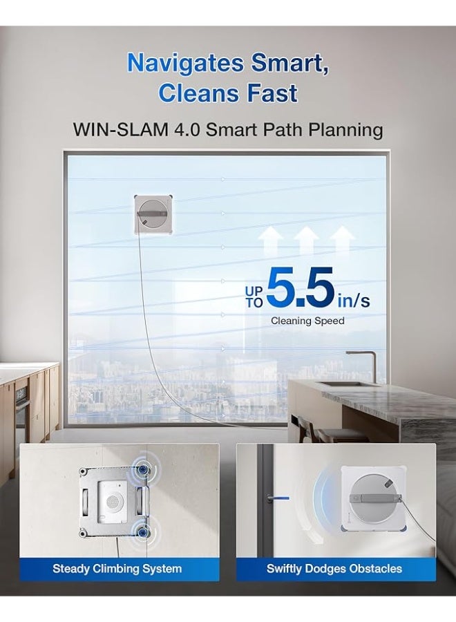 ROBOT ECOVACS WINBOT W2S Window Cleaning Robot, Intelligent Edge-to-Edge Cleaning with TruEdge Scrubbers, 3 Water Nozzles, 10-Level Safety System, Win-SLAM 4.0 Route Planning, Even Climbing System - Image 5