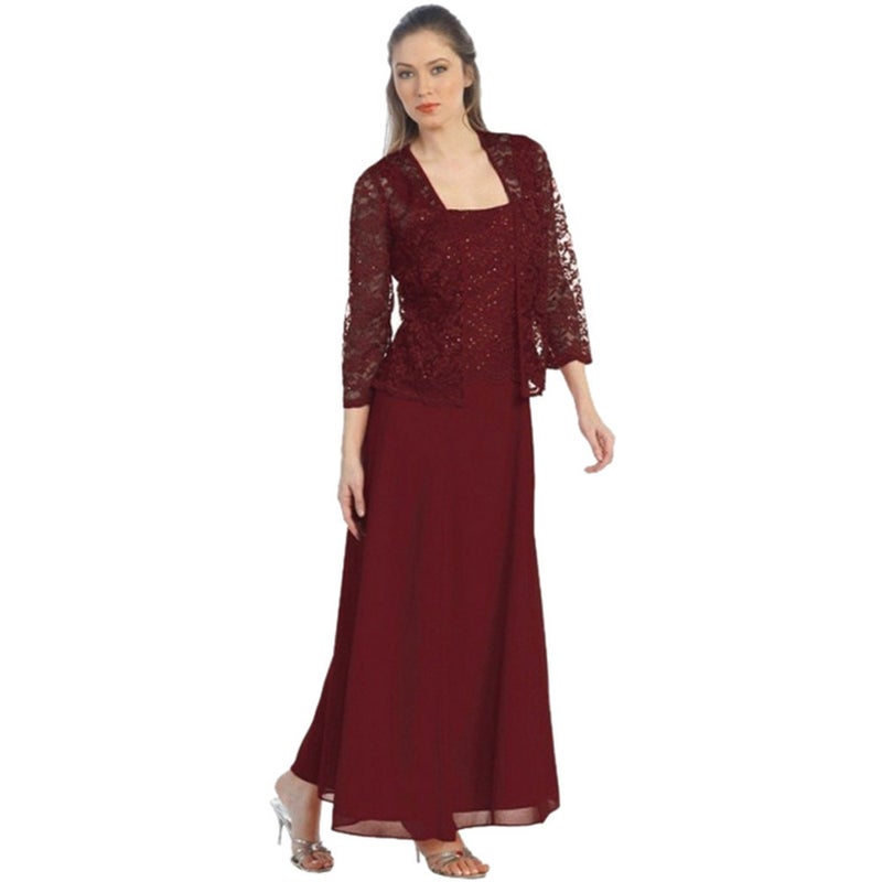 2023 New Womens Lace Cardigan Set Elegant Chiffon Dress Red - Image 5