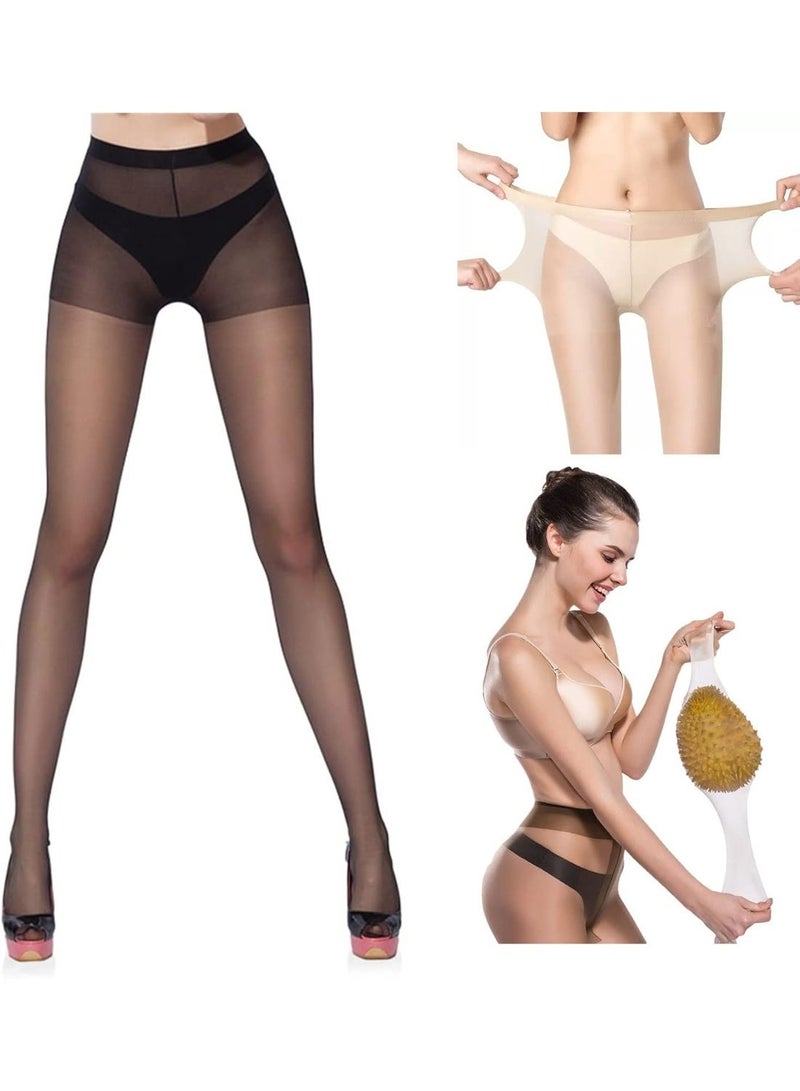 JCD Women's Super Flexible No-Rip Stockings, Indestructible Sheer Pantyhose, Black, 3 Pairs - Image 1