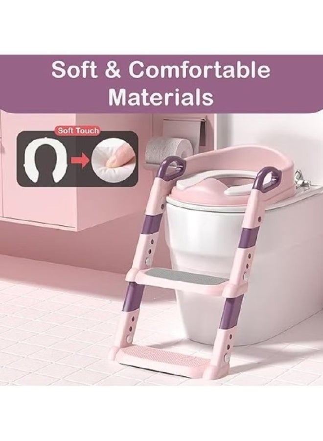 Kids Foldable Potty Training Seat with Ladder, Comfortable, Non-Slip, Splash Guard - Image 3