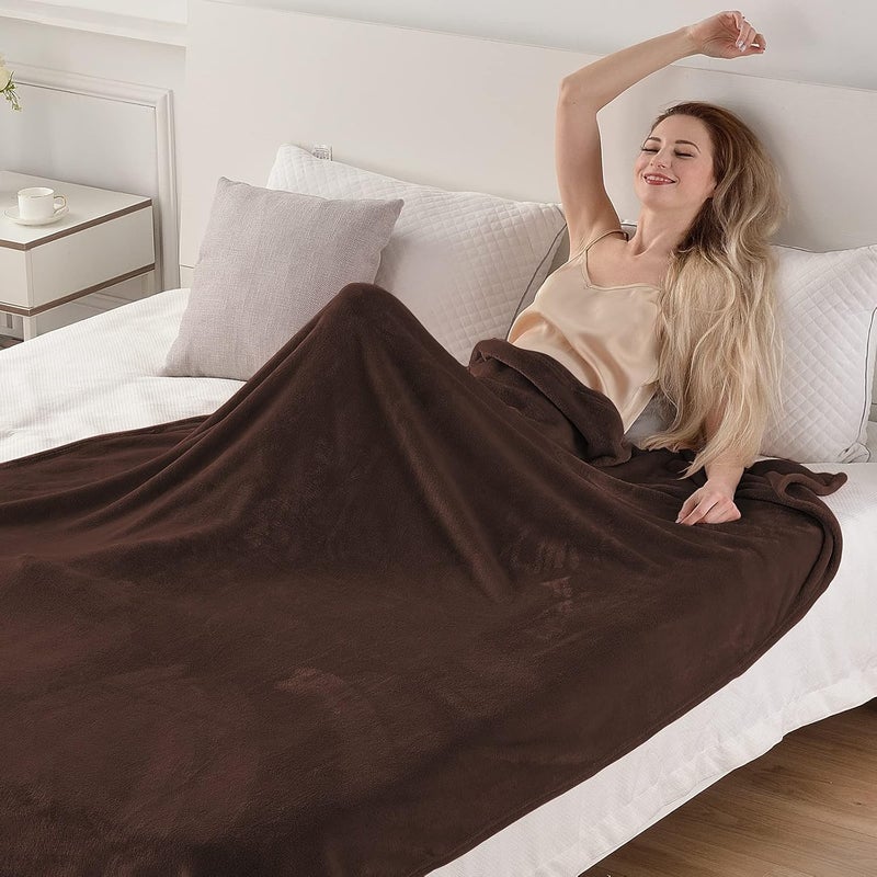 SOCHOW Flannel Fleece Blanket Twin Size, All Season Lightweight Super Soft Cozy Blanket for Bed or Couch, Brown, 60" X 80" - Image 5