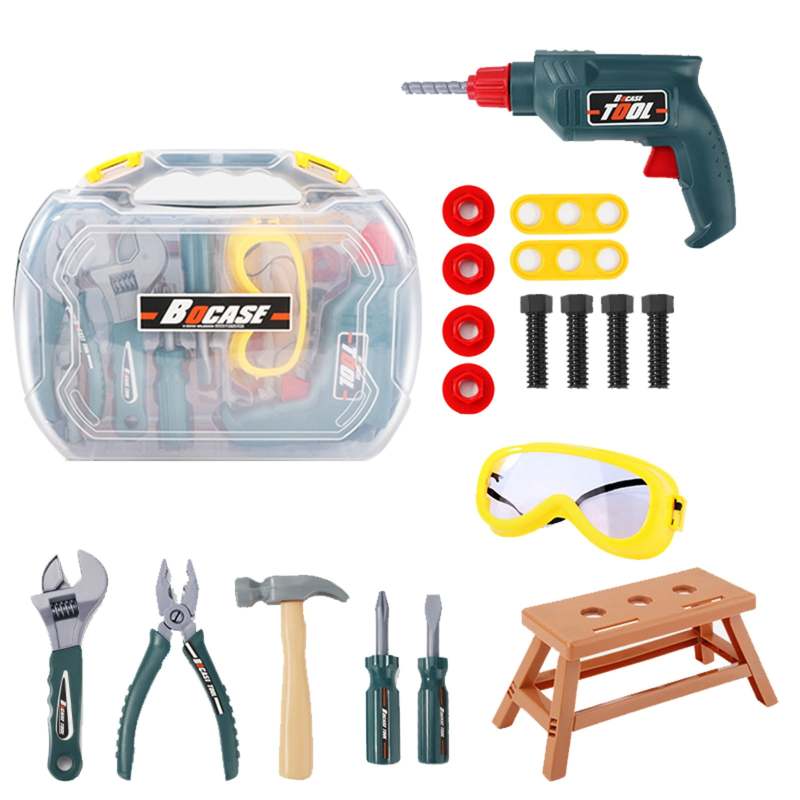 Kids Tool Set: 19-Piece Green ABS Plastic - Mess-Free Portable Storage Case Power Drill Wrench Toy for Toddlers Aged 3+ Pretend Play Early Development - Image 1