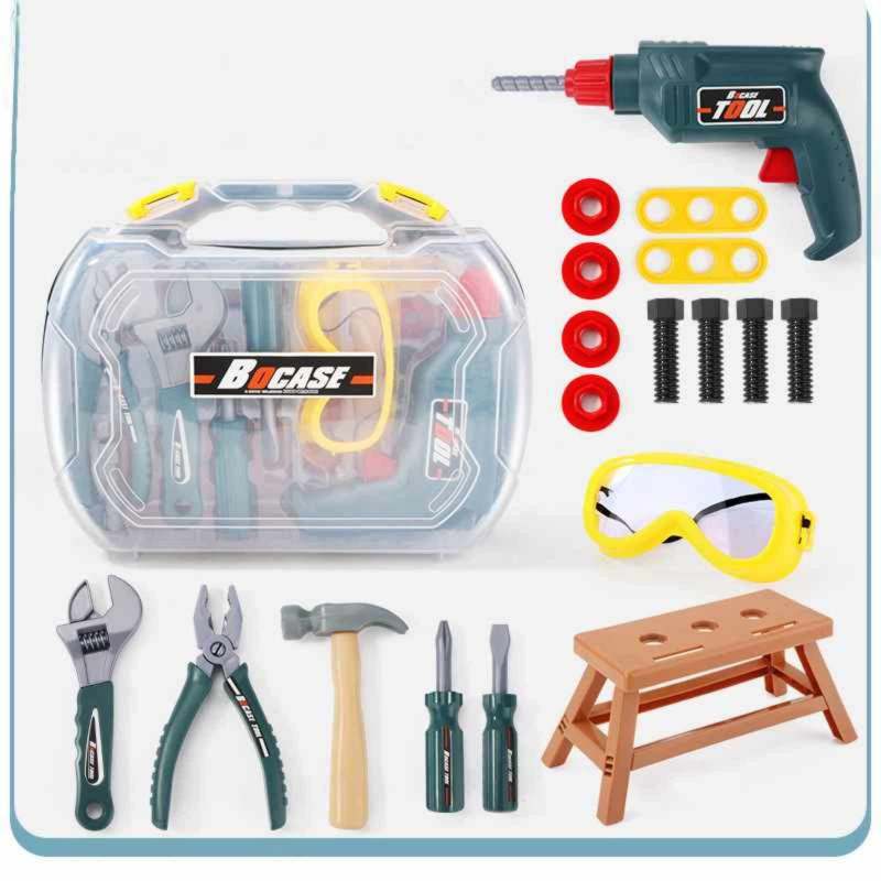 Kids Tool Set: 19-Piece Green ABS Plastic - Mess-Free Portable Storage Case Power Drill Wrench Toy for Toddlers Aged 3+ Pretend Play Early Development - Image 2