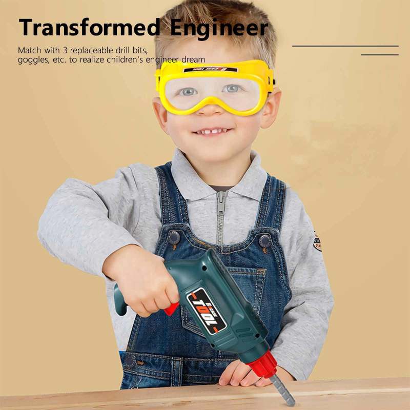Kids Tool Set: 19-Piece Green ABS Plastic - Mess-Free Portable Storage Case Power Drill Wrench Toy for Toddlers Aged 3+ Pretend Play Early Development - Image 3