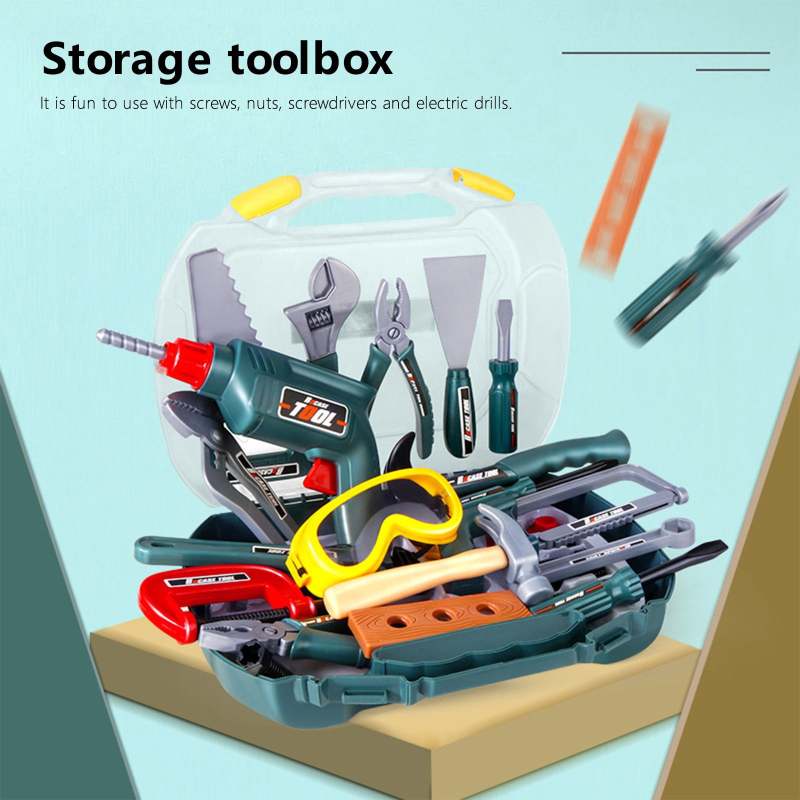 Kids Tool Set: 19-Piece Green ABS Plastic - Mess-Free Portable Storage Case Power Drill Wrench Toy for Toddlers Aged 3+ Pretend Play Early Development - Image 4