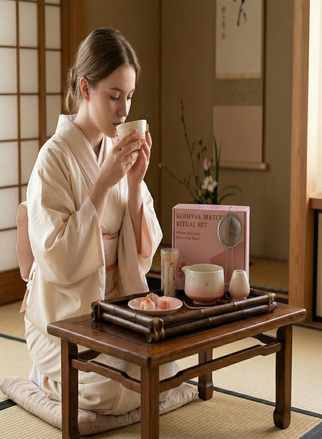 KOIMYSA Matcha Whisk Set, 6 pcs Ceramic Matcha Set Kit Includes Bowl & Holder, Bamboo Whisk (Chasen), Sifter, Scoop & Spoon For Ceremony, Mother’s Day Gift for Women, Sakura - Image 5